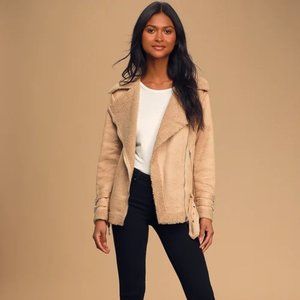 NWT - FREE SHIPPING 🧥 Lulu's Latte Me Up Tan Suede Shearling Moto Jacket winter